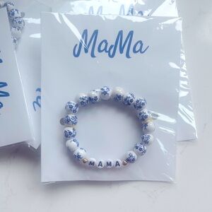 Mama Blue and White Beaded Bracelet